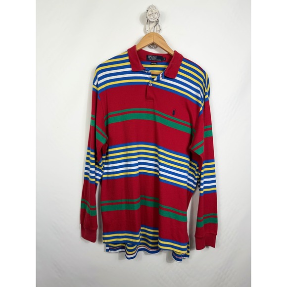Polo by Ralph Lauren Other - Polo Ralph Lauren Rugby Shirt Mens XL Red Multi Stripe Long Sleeve Vintage USA